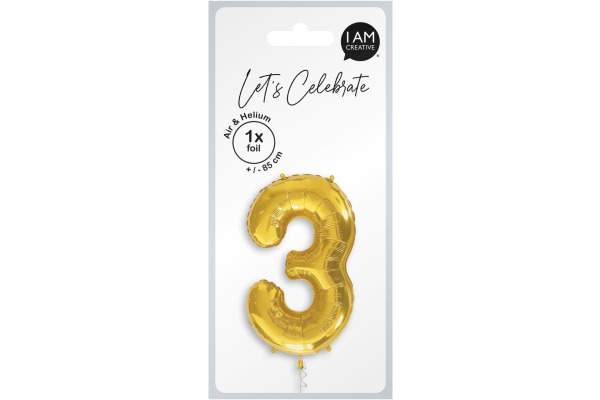 I AM CREA Folienballon Zahl 3 85cm 1000-1048 gold