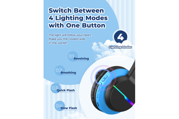 ICLEVER Kids Bluetooth Headphones C03-1702N BTH12, LED, 55h, black