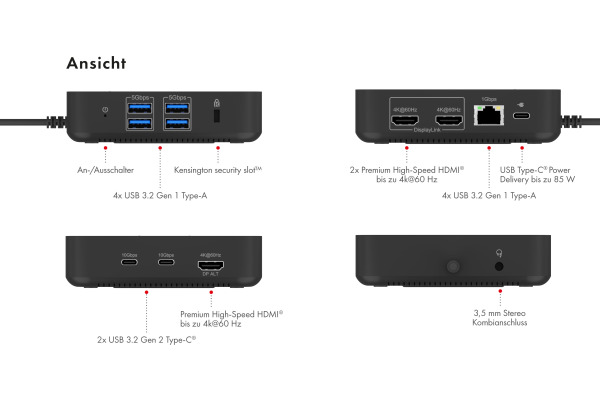 ICY BOX Mobile Dockingstation 12in1 IB-DK4090 3xHDMI,2x USB-C 3.2G2,4x USB-A