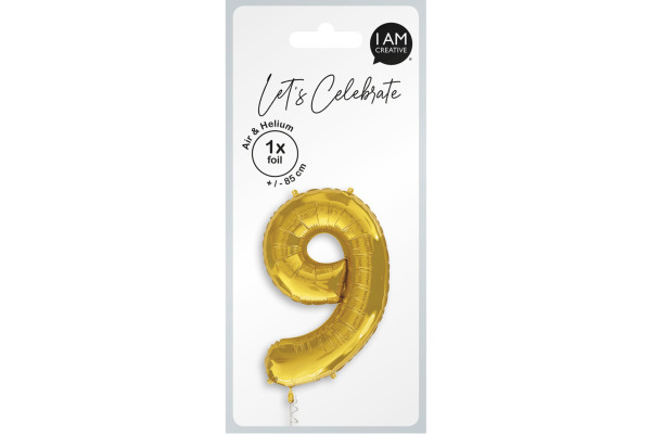 I AM CREA Folienballon Zahl 9 85cm 1000-1054 gold
