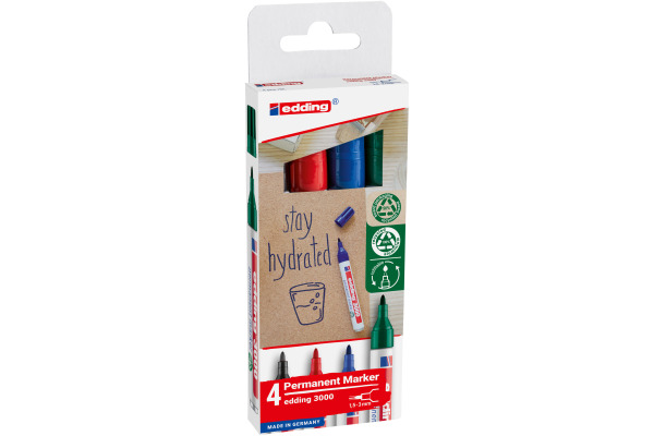 EDDING Permanent Marker 3000 1.5-3mm 3000-4-2 4 Farben assortiert