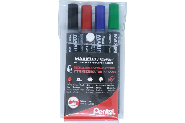 PENTEL Whiteboard Marker Maxiflo MWL5SBF-4 FlexFeel, 4 Stück