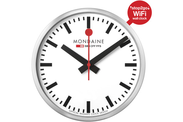 MONDAINE Wanduhr stop2go 250mm MSM.25S11 weiss, WiFi