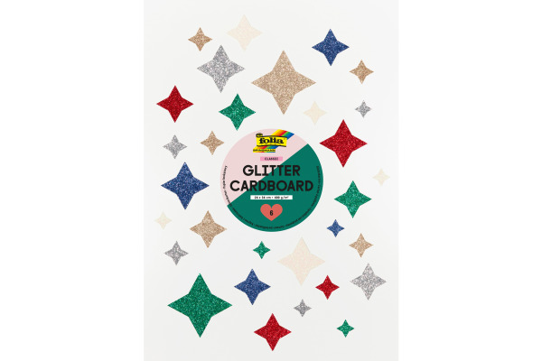 FOLIA Glitterkarton Classic 24x34cm 86619 300g, assortiert 6 Blatt
