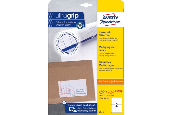 AVERY ZW. Universaletiketten 210x148mm 6176 weiss 60 Stk./25 + 5 Blatt