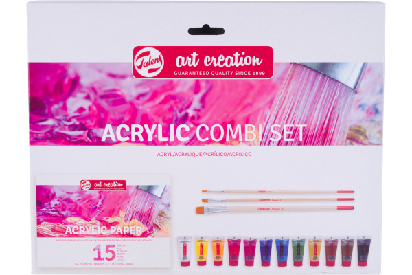 TALENS Acryl Combi Set 12x12ml 9021894M Farbe, Pinsel, Papier