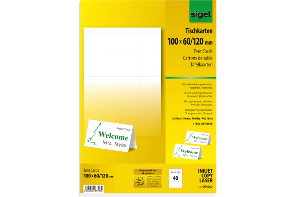 SIGEL Tischkarten 100x60mm DP047 weiss, 185g 40 Stück
