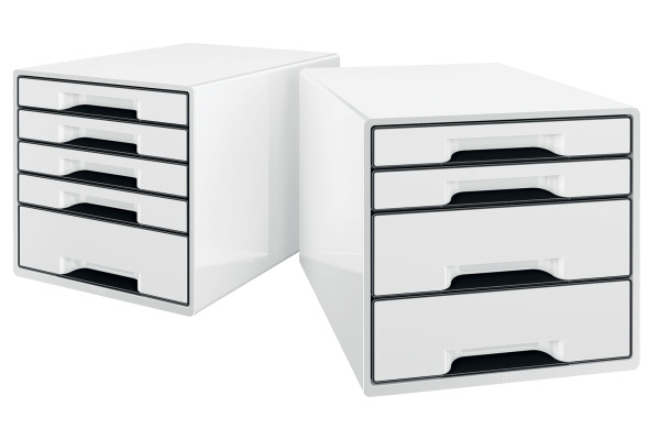 LEITZ Schubladenbox WOW Cube A4 52531001 weiss/schwarz, 5 Schubladen
