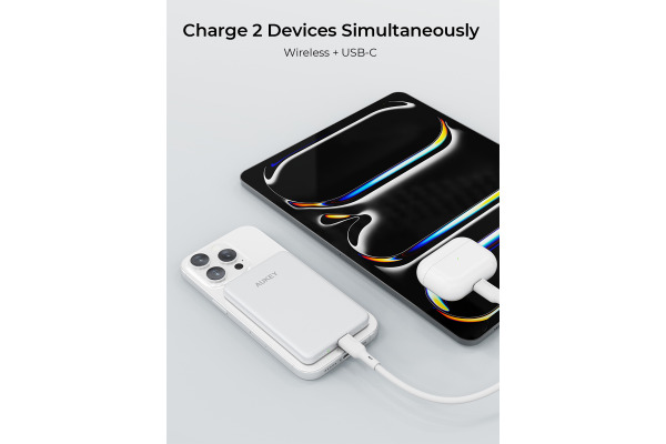 AUKEY MagFusion Slim 5000mAh PB-MS07 S Powerbank Qi2 Wireless,White