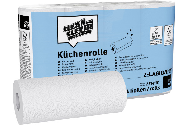 CLEAN AND Haushaltrollen 2-lagig 23x22cm 40022 hochweiss 64 Blatt, 32 Rollen
