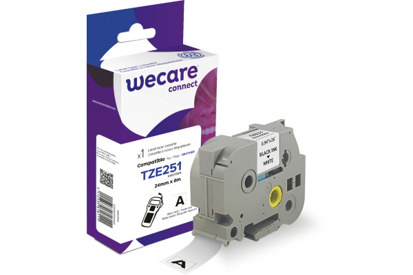 WECARE Band, laminiert schwarz/weiss TZE-251 ersetzt Ptouch Tze-251 24mm