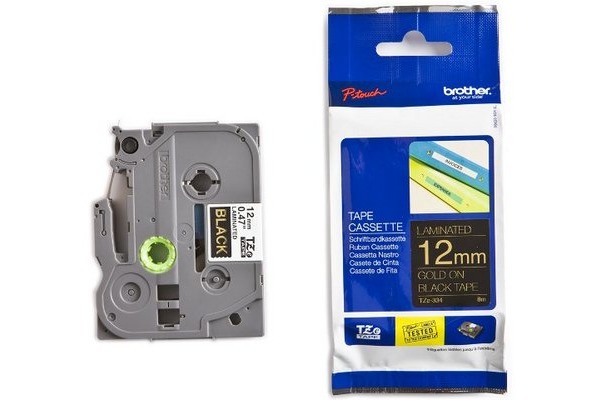 PTOUCH Band, laminiert gold/schwarz TZe-334 PT-1280VP 12 mm