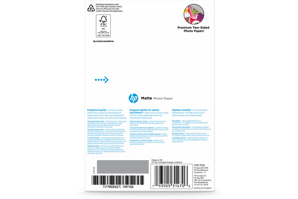 HP HP Matte Photo Paper 10x15cm 7HF70A InkJet, 180g 25 Blatt