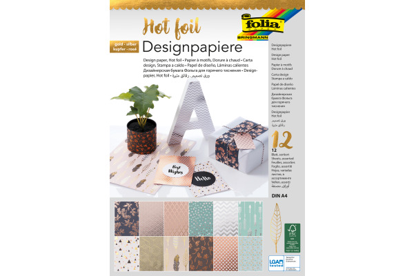 FOLIA Folia Designpapier 11549 Hot Foil, 12 Blatt A4