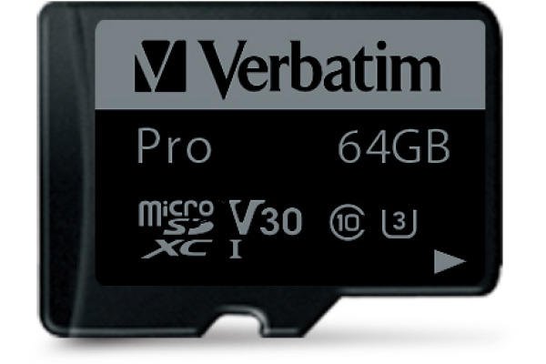 VERBATIM Micro SDXC Pro U3 64GB 47042 Read 90MB/sec. Write 45MB/sec