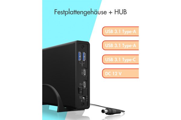 ICY BOX Ext. Gehäuse 2,5'' o. 3,5'' IB-382HC3 USB 3.2 G2 integrierter Hub