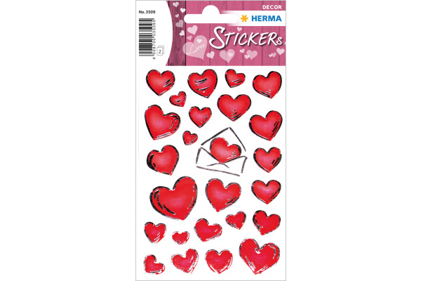 HERMA Sticker Herzen/Briefe 3509 rot 50 Stück/2 Blatt