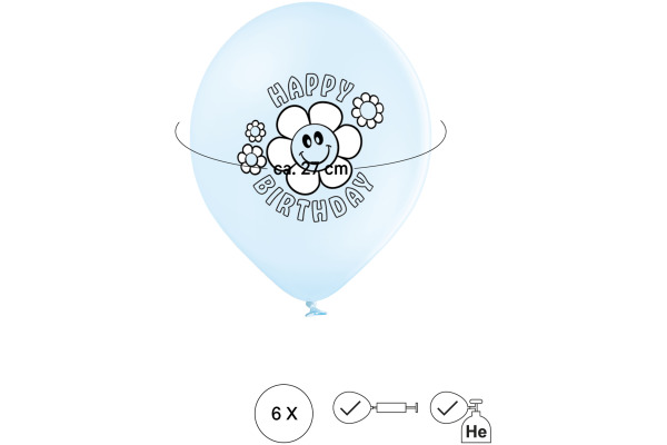 I AM CREA Ballons Happy Birthday 27cm 1000-1070 pastell 6 Stück