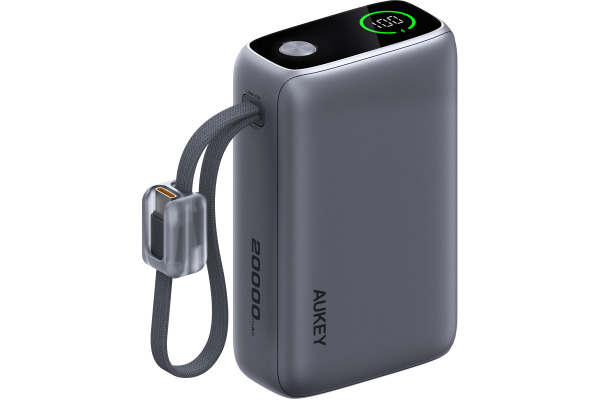 AUKEY Swivel Det-Duo PB 20000mAh PB-Y66-GY 65W,with Built-in Cable,GY
