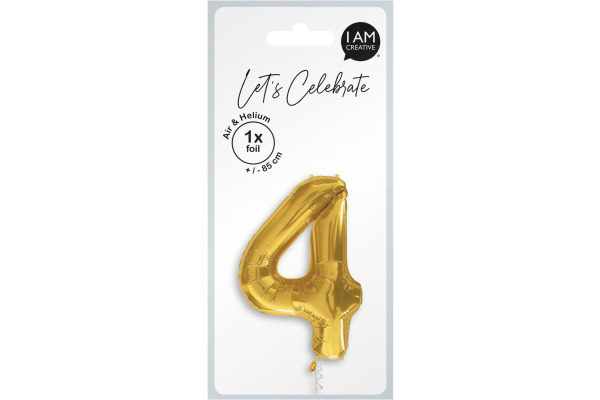 I AM CREA Folienballon Zahl 4 85cm 1000-1049 gold