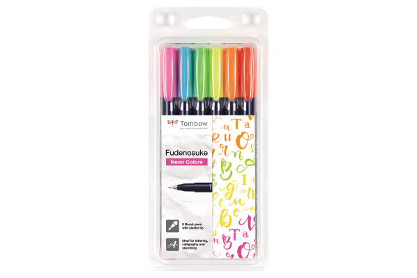 TOMBOW Kalligraphie Set WSBH6P Fudenosuke, 6 Farben Neon