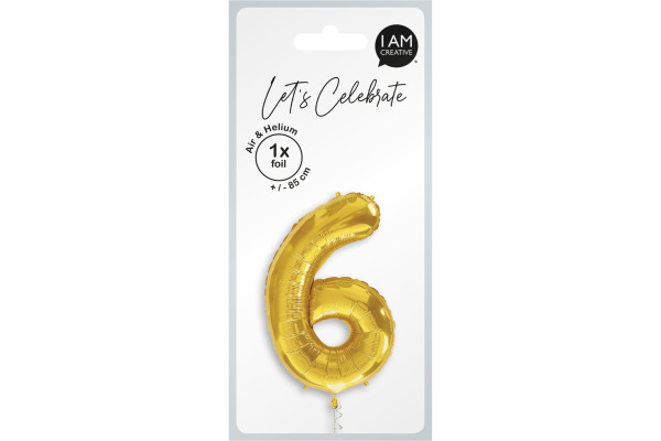 I AM CREA Folienballon Zahl 6 85cm 1000-1051 gold