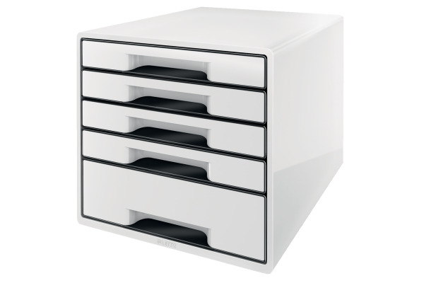 LEITZ Schubladenbox WOW Cube A4 52531001 weiss/schwarz, 5 Schubladen