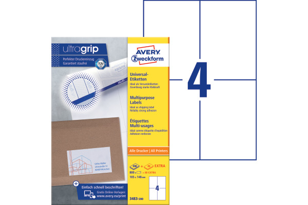 AVERY ZW. Universaletiketten 105x148mm 3483-200 weiss 880 Stk./200+20 Blatt