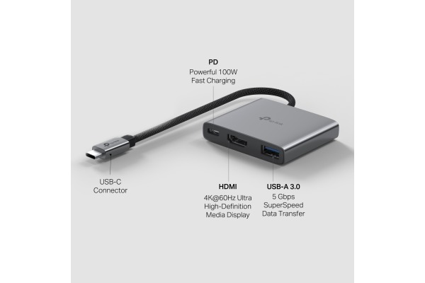 TP-LINK USB-C 3-Port Hub UH3020C HDMI 4K,USB-A, PD 100W