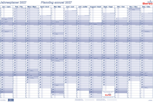 BEREC Jahresplaner quer 2027 B 5670/27 1J/1S blau 60x90cm