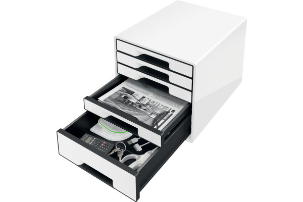 LEITZ Schubladenbox WOW Cube A4 52531001 weiss/schwarz, 5 Schubladen