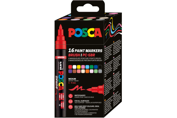 POSCA Brush Marker 1-4mm PC5BR16PS 16 Stück, assortiert