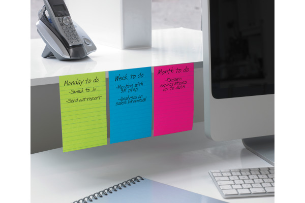 POST-IT Block Super Sticky 102x152mm 660-3SSUC 3-farbig ass.,3x90Bl.,liniert