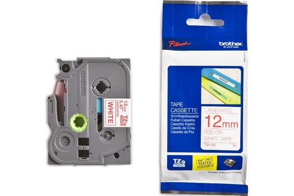 PTOUCH Band, laminiert rot/weiss TZe-232 PT-1280VP 12 mm