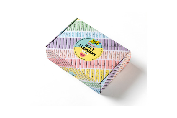 FOLIA Holzklammern pastel 500g 22996 Jumbo Pack, 2.5-5 cm