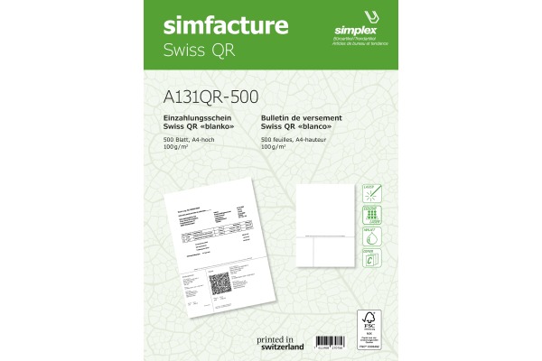SIMPLEX Simfacture Swiss QR FSC A4 A131QR-50 universal, 100g 500 Blatt