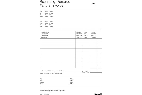 BIELLA Rechnung COPY-BLOC D/F A5 51352500U selbstdurchschreib. 50x2 Blatt