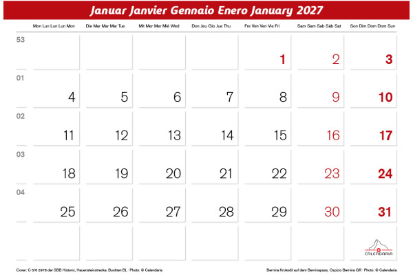 CALENDARI Bildkalender 2027 36206028 Eisenbahnen ML 31.5x23cm