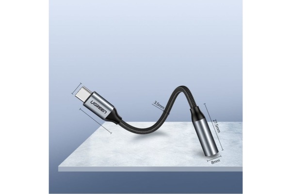 UGREEN USB-C to 3.5mm headphone 30632 jack adapter 10cm, Grey