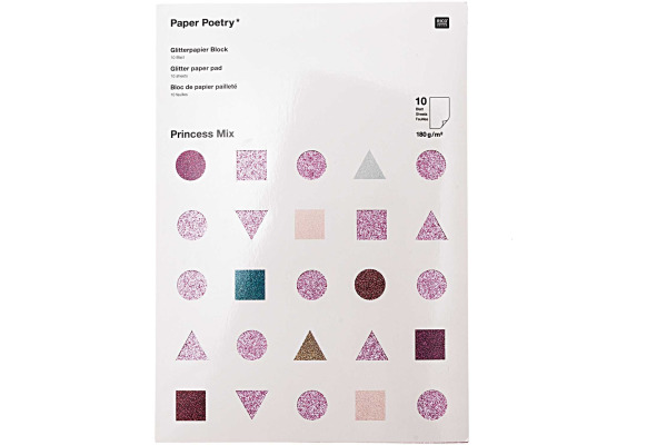 RICO DESI Glitterpapierblock A4 99001.50. Prnicess 180g, 10 Blatt