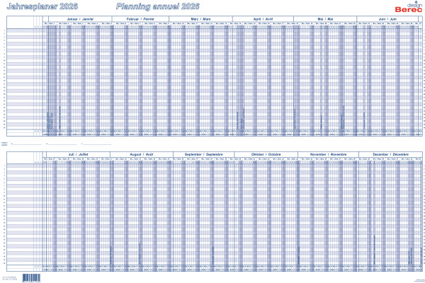 BEREC Jahresplaner 2026 B 5702/26 1J/1S blau 60x90cm