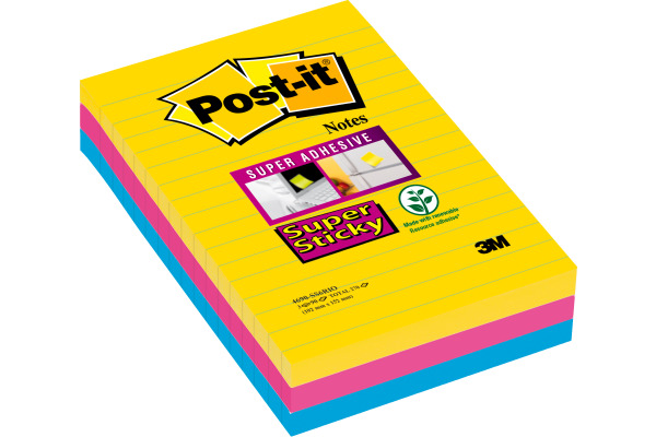 POST-IT SuperSticky Carnival 152x101mm 46903SSCA 3-farbig, liniert 3x90 Blatt