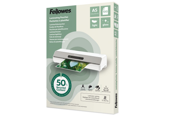 FELLOWES Laminierfolien Recycling A5 100143440 glanz, 80 my 100 Stück