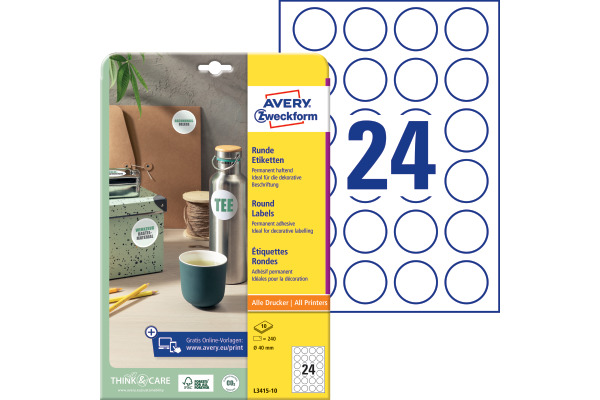 AVERY ZW. Universal-Etiketten 40mm L3415-10 L3415-10 weiss 240 St./10 Bl.