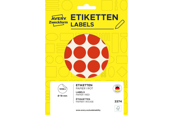AVERY ZW. Markierungspunkte 18mm 3374 rot 1056 Stück