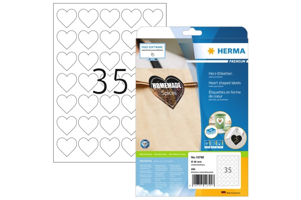 HERMA Etiketten Premium 35mm 10790 herz, weiss 350 Stück