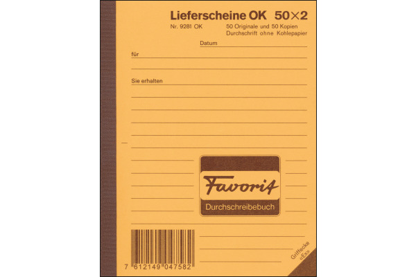 FAVORIT Lieferscheine D A6 9281 OK rot/weiss 50x2 Blatt