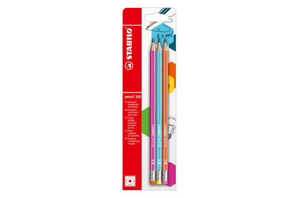 STABILO Bleistift 160 mit Gummi HB B-50500 assortiert 3 Stk.