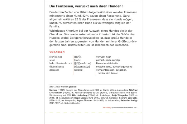 HARENBERG Abreisskalender 2027 211090027 Französisch DE, FR 12.5x16cm