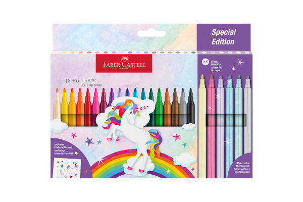 FABER-CA. Filzstifte Einhorn 554221 inkl. Sticker 24 Stück
